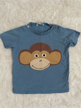 Baby Boden Baby Boy Blue Short-Sleeve Monkey Appliqué Tee
